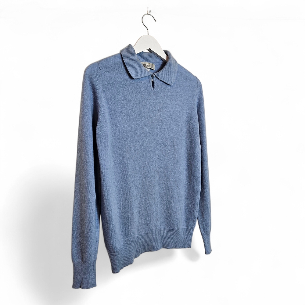 Vintage Lyle & Scott Cashmere Baby Blue Collared Sweater Scotland Womens Size 36